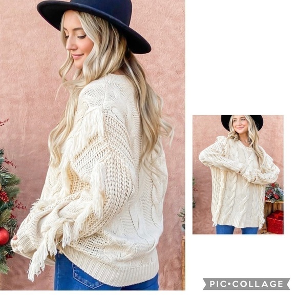 Cute!! Cream Cable & Fringe Sweater - Picture 5 of 5